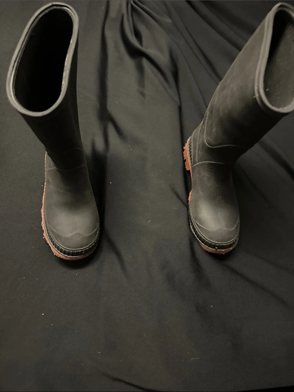Black Tall Men's Rubber Boots with Brown Outsole